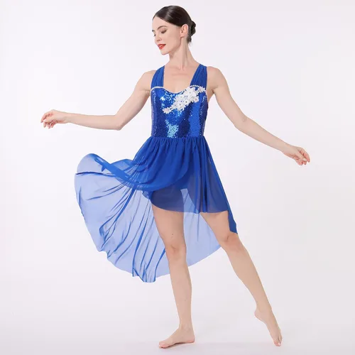 Miniatura 6 de IBAKOM Disfraces de danza lírica para mujer, lentejuelas brillantes, vestido de baile contemporáneo, disfraz de baile de salón para adultos