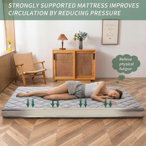 Miniatura 7 de MAXYOYO Colchón de futón japonés para piso - Cubrecolchón extragrueso para cama individual, enrollable y plegable, con patrón de diamante, futón