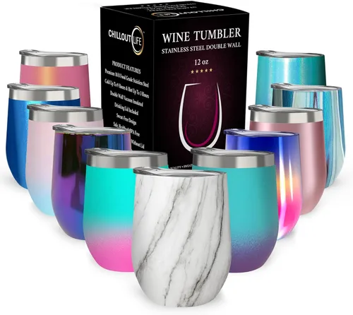 Miniatura 35 de CHILLOUT LIFE Vasos Térmicos de Vino de Acero Inoxidable de 12 oz Paquete de 2 - Vasos de Vino con Aislamiento al Vacío de Doble Pared con Tapas