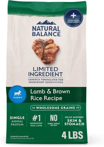 Natural Balance Alimento seco para cachorros de ingredientes limitados con granos saludables, receta de cordero y arroz integral, 4 libras (paquete