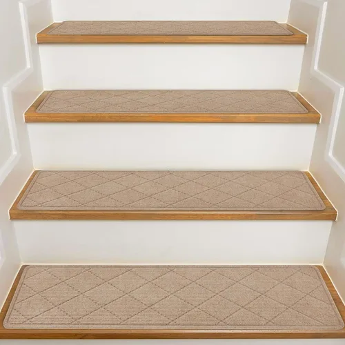 Miniatura 16 de Stair Treads with Landing Rug for Wooden Steps Indoor, Peel and Stick Stair Treads Matching-Mat 20"X32" Stair Landing Slip Resistant Polyester Stair