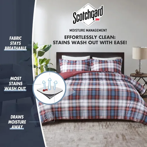 Miniatura 5 de Madison Park Essentials - Edredón a cuadros Parkston, funda a juego, funda 3M Scotchguard antimanchas, hipoalergénico, juego de ropa de cama