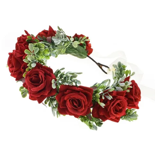 Miniatura 6 de Vividsun Corona floral de hoja verde para boda, corona de flores nupciales, accesorios de maternidad para fotos (A blanco)