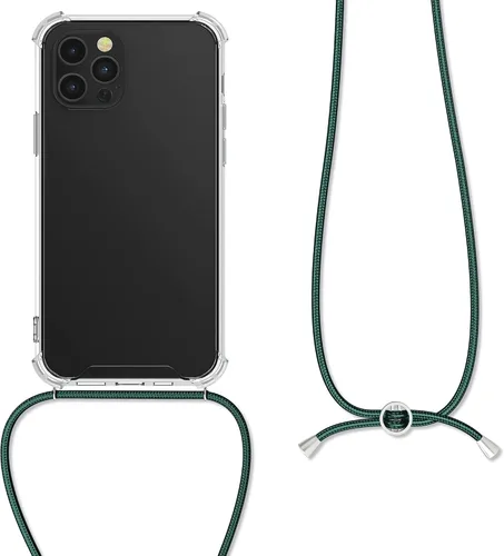 Miniatura 5 de kwmobile Funda cruzada compatible con Apple iPhone 12 Pro Max, funda transparente de TPU con correa de cable, color verde oscuro/transparente
