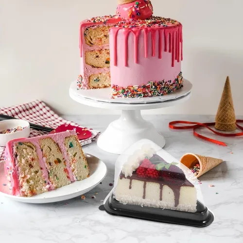Miniatura 2 de KICHOUSE 10 piezas de caja de mousse triangular de plástico con tapa transparente, recipiente de pastel reutilizable de grado alimenticio