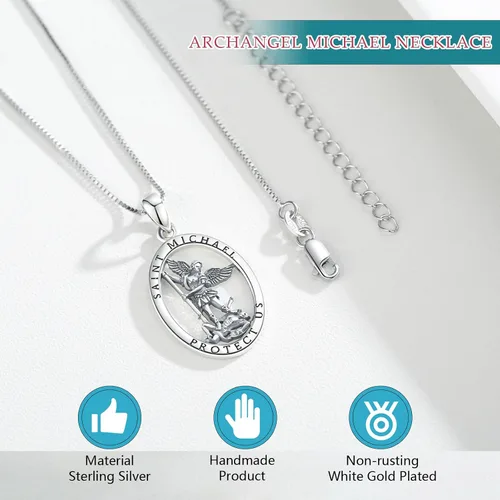 Miniatura 6 de Collar con colgante de San MiguelSan CristóperSan SebastiánGuadalupeÁngel de la GuardaSanta MuerteJudeJoseph para hombres y mujeres, plata de ley