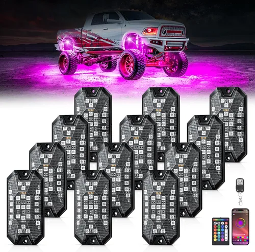 Miniatura 10 de Luces RGB para Rocas, 8 pods Kits de Luces Underglow de Neón, Control Remoto APP/RF y Modo Musical, Lámparas Inalámbricas Impermeables Multicolor
