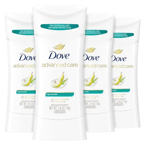 Dove Advanced Care - Desodorante antitranspirante en barra rejuvenecedor, 4 unidades para ayudar a reparar la barrera cutánea después del afeitado