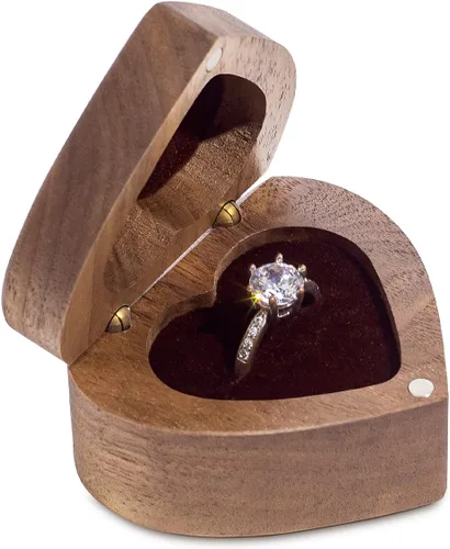 Miniatura 6 de Wislist Caja para anillo de compromiso de madera con forma de corazón grabado para propuesta de boda