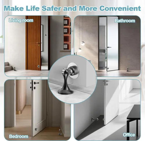 Miniatura 6 de Paquete de 2 topes magnéticos para puerta, topes de puerta de acero inoxidable para montaje en pared y piso, soporte de puerta mantiene la puerta
