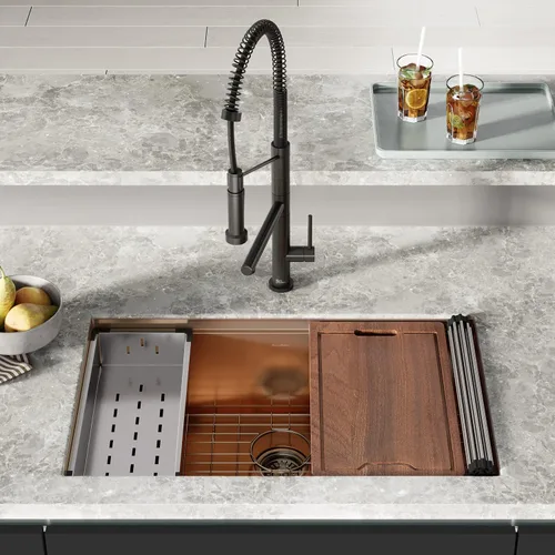Miniatura 8 de Tourner - Fregadero con estación de trabajo de cocina de acero inoxidable de 32 x 19 pulgadas, color oro rosa