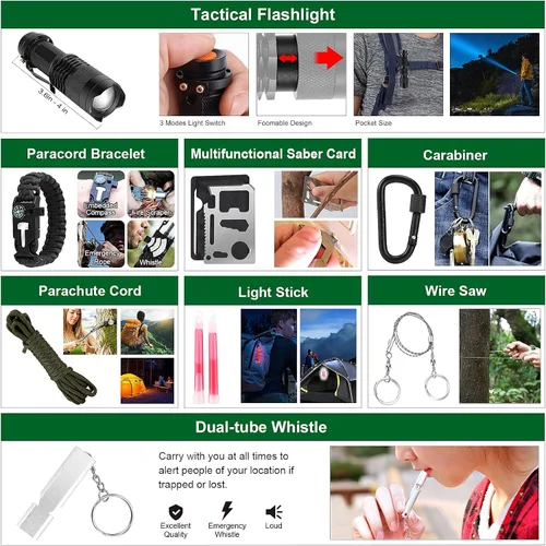 Miniatura 2 de Kit de supervivencia y de primeros auxilios, equipo de supervivencia profesional con bolsa de transporte para hombre, padre, esposo que gusten Caqui