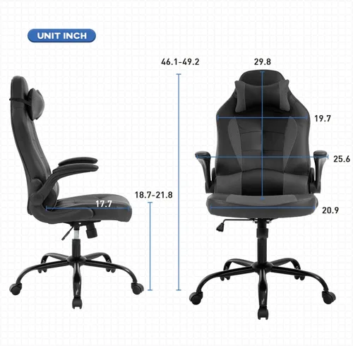 Miniatura 3 de Sillas de juegos para adultos, silla giratoria de piel sintética, ajustable, con soporte lumbar, reposabrazos abatibles, reposacabezas para adultos