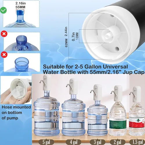Miniatura 3 de CoolWAY Bomba de jarra de agua para botella de 5 galones, dispensador de carga eléctrico portátil USB-C, potente motor de herida de cobre, flujo