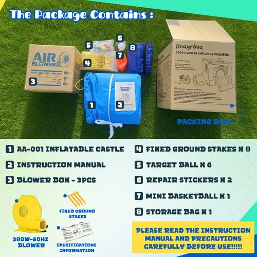 Miniatura 7 de Casa Inflable de Rebote para Niños de 3 a 6 Años, Castillo Hinchable para Interiores y Exteriores con Fosa de Pelotas, Aro de Baloncesto, Juego