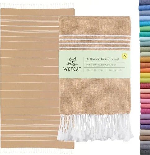 Miniatura 37 de WETCAT Toalla de playa original turca (39 x 71) – Peshtemal prelavado, 100% algodón, muy absorbente, de secado rápido y ultra suave, seguro