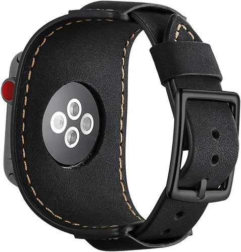 Miniatura 3 de Correa compatible con Apple Watch de 49/46/45/44mm/42mm (Series 3 2 1), pulsera de cuero genuino Crazy Horse compatible con iWatch Ultra/Ultra2 Negro
