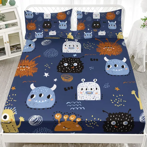 Miniatura 32 de AILONEN Lovely Bear - Juego de sábanas bajeras tamaño Queen, juego de ropa de cama con pajarita de dibujos animados para niños y niñas, sábana
