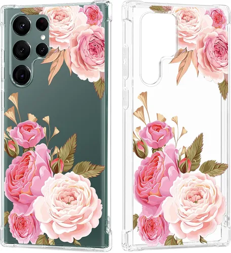 Miniatura 14 de Funda transparente floral para Galaxy S22 Ultra para mujeres/niñas, bonita funda de teléfono para Samsung Galaxy S22 Ultra 5G, diseño de flores