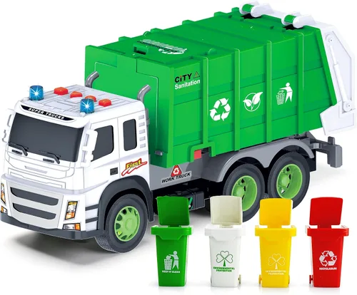 Miniatura 9 de MOBIUS Toys Camión de basura – Camión de reciclaje grande a escala 1:12 con luces, sonidos y piezas móviles – Camión de basura duradero sin BPA