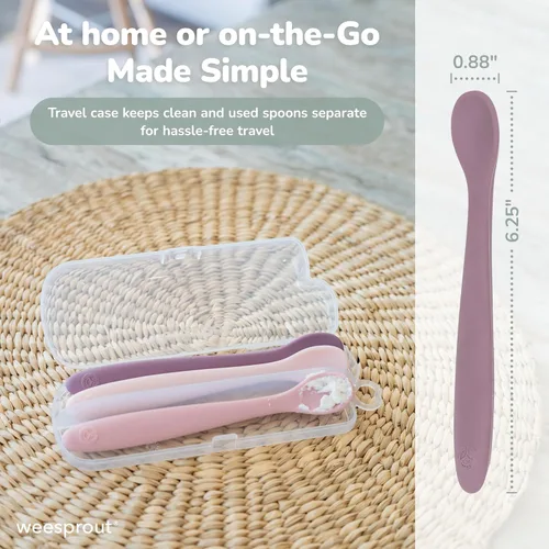 Miniatura 3 de WeeSprout Cucharas de silicona para bebé, utensilios de alimentación infantil de primera etapa con punta suave, utensilios de cocina flexibles