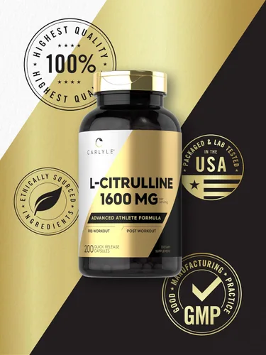 Miniatura 6 de Carlyle L Citrulina 1600mg 200 cápsulas para hombres y mujeres Fórmula avanzada para atletas Suplemento sin OMG y sin gluten