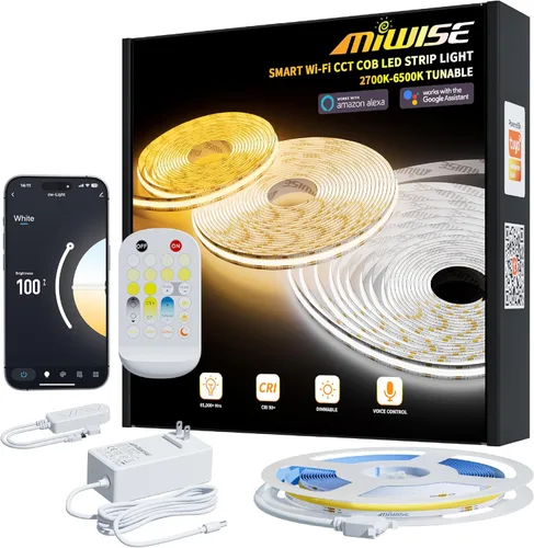 MIWISE CCT COB - Tira de luz LED blanca sintonizable, 20 pies/20.0 ft, regulable 2700K-6500K CRI90+ 24V, kit de cinta LED, compatible con