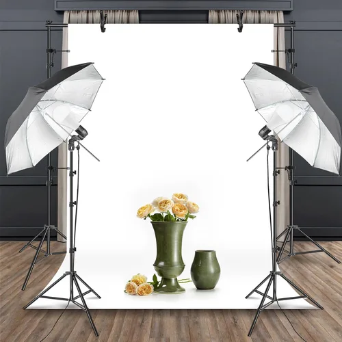 Miniatura 7 de HYJ-INC Kit de iluminación de paraguas para fotografía con bombilla LED de 85w, kit de fondo de muselina (blanco y negro), fondo, clips