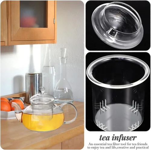 Miniatura 2 de Filtro de tetera de repuesto universal de vidrio infusor de té con tapa, colador de té, tetera de vidrio de repuesto para 20.3 fl oz