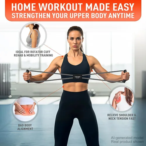 Miniatura 7 de Figura 8 bandas de resistencia para brazo, espalda, bandas de ejercicio pesado de látex de 3 niveles con asas para entrenamiento de fuerza
