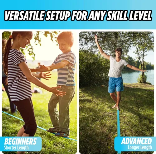 Miniatura 6 de Kit Completo de Slackline Ninja – Línea de slackline de 60 pies de largo para patio trasero para niños y adultos con correas de trinquete, Azul