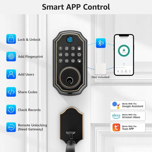 Miniatura 3 de LOCK&SOLVER Cerradura de puerta con teclado con asa, cerraduras inteligentes para puerta delantera, cerradura de entrada sin llave, cerradura