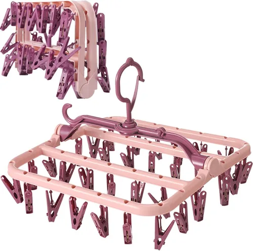 Miniatura 5 de Foshine Tendedero plegable con 32 clips de secado a prueba de viento, gancho para ropa interior, clip de plástico para ropa interior para calcetines