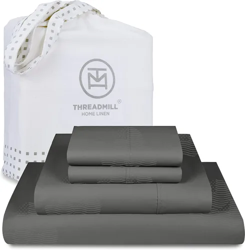 Miniatura 67 de Threadmill Sábanas 100% Algodón para Cama Tamaño King Juego de Sábanas de 4 Piezas para Cama King Suave, Transpirable y Ligero Satén de Damasco