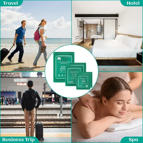 Miniatura 16 de Sábanas desechables para hotel, artículos esenciales de viaje con 2 toallas de baño desechables, 2 toallas faciales desechables y 4 piezas