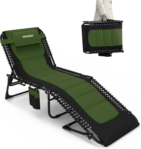 Miniatura 11 de Sillón plegable para exteriores acolchado para adultos de 264 libras, tumbona de patio para exteriores, silla de playa reclinable ajustable de 5