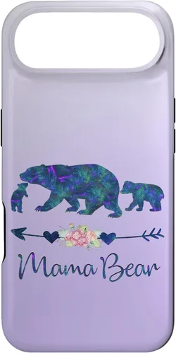 Miniatura 27 de Teal Blue Purple Floral Mama Bear and Two Cubs Silver Purple Case for iPhone 17
