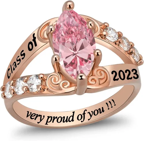 Dorunmo Anillos de clase personalizados de plata de ley 925 totalmente personalizados, anillos de clase de escuela secundaria para niñas 2024