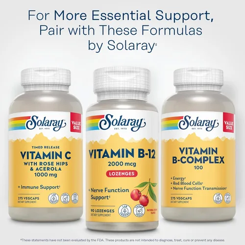 Miniatura 6 de SOLARAY Pastillas de vitamina B12 de 2000 mcg, sin azúcar, sabor a cereza natural, vitamina B 12 suplemento para la función nerviosa, energía