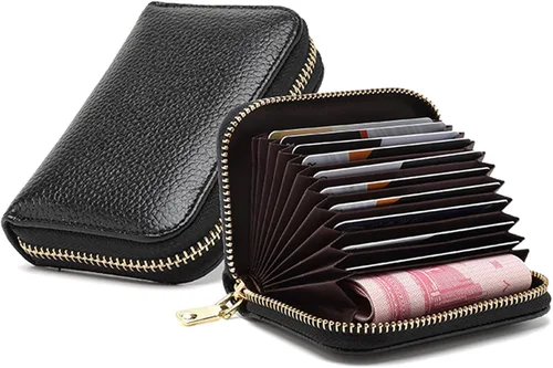 Earnda Tarjeteros de crédito RFID de piel pequeña cartera para mujeres con cremallera monedero compacto, Negro_037, Cartera Rfid