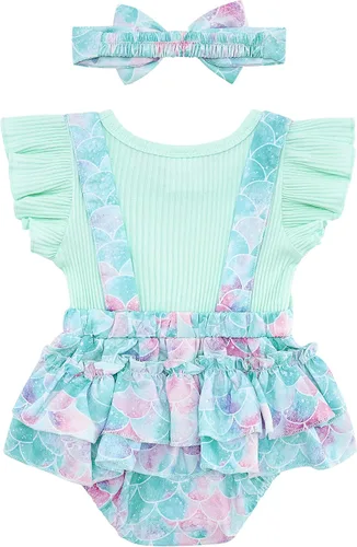 Miniatura 2 de UNICOMIDEA Ropa de bebé para niñas de 0 a 18 meses, body de manga con volantes y diadema