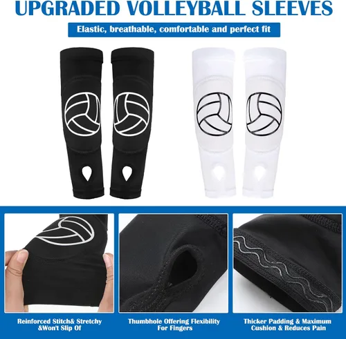 Miniatura 2 de Newcotte 2 pares de mangas de brazo de voleibol, mangas de antebrazo con almohadillas de protección y orificio para el pulgar acolchado, 12 pulgadas