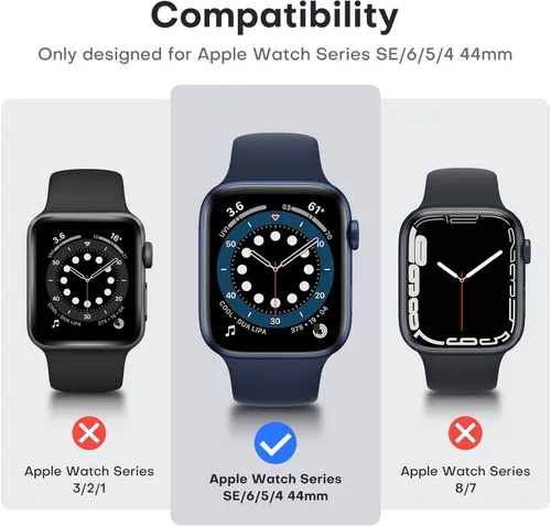 Miniatura 7 de TAURI - Juego de 2 carcasas rígidas para Apple Watch SE Series 6, 5, 4, 1.732 in (44mm), protector de pantalla integrado de cristal templado 9H, Azul