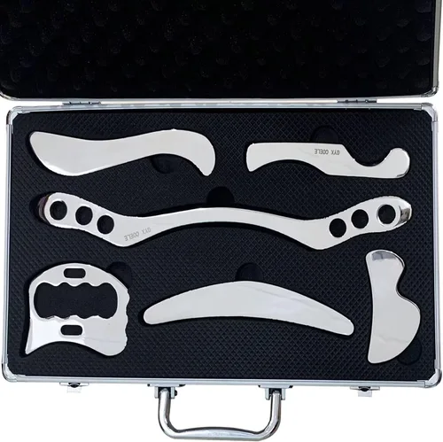 Miniatura 14 de Juego de herramientas de masaje de raspado Gua Sha de acero inoxidable, juego de herramientas IASTM, gran herramienta de movilización de tejidos