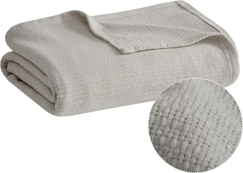 Miniatura 10 de Madison Park Freshspun Tejido de cesta de lujo manta de algodón crema 108x90 tamaño King Tejido de cesta suave, acogedora, premium 100% algodón