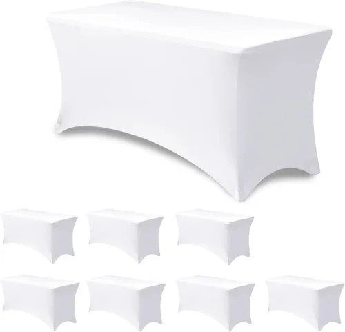 Miniatura 33 de Funda Elástica para Mesa para Mesas Rectangulares de 4 pies - Paquete de 8 Manteles de Spandex Azul Aguamarina con Elástico - Para Mesas Plegables