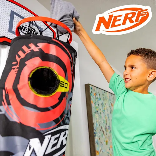 Miniatura 2 de NERF Cesta de aro de baloncesto – Cesta para ropa sucia sobre la puerta + objetivo de disparo – Mini canasta de aro + juego de baloncesto