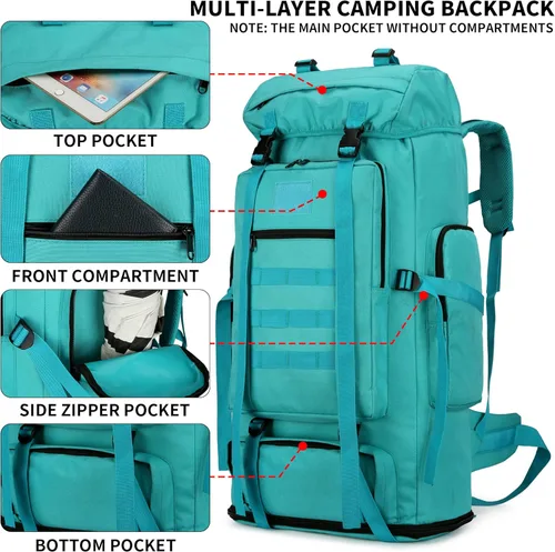 Miniatura 3 de Mochila de senderismo W WINTMING para hombres 70L/100L, mochila de campamento, mochila militar Molle, paquete de asalto de 3 días para escalada
