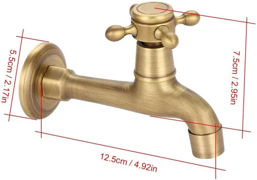 Miniatura 2 de Europeo montado en la pared vintage G1/2 "grifo de latón sólido solo cinta de agua fría para fregadero de cocina fregona piscina (L)