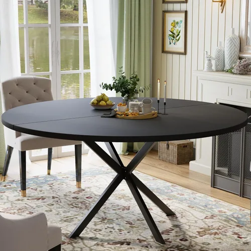Miniatura 7 de Mesa de comedor redonda de 47.24 pulgadas para 4-6 personas, mesa de cocina redonda con parte superior de madera, mesas de pedestal de cena